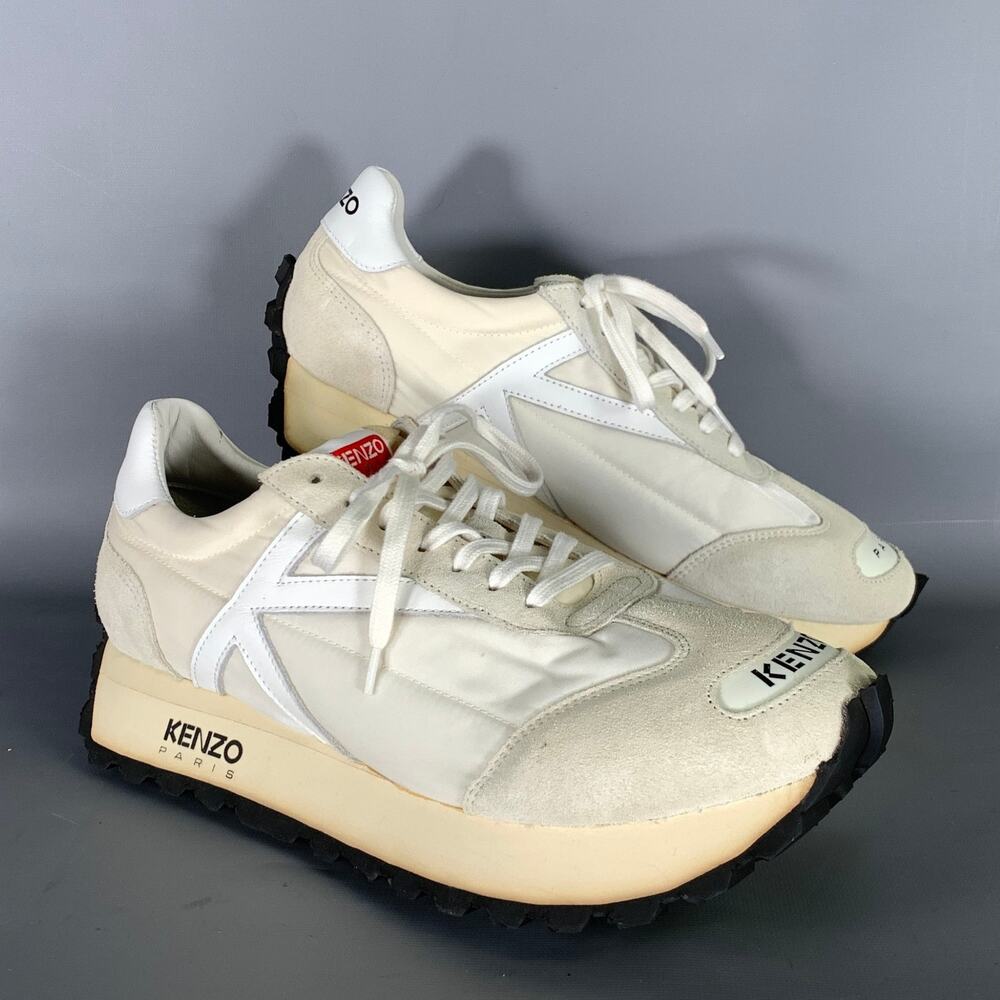 KENZO Size 9.5 White Nylon Lace Up Sneakers